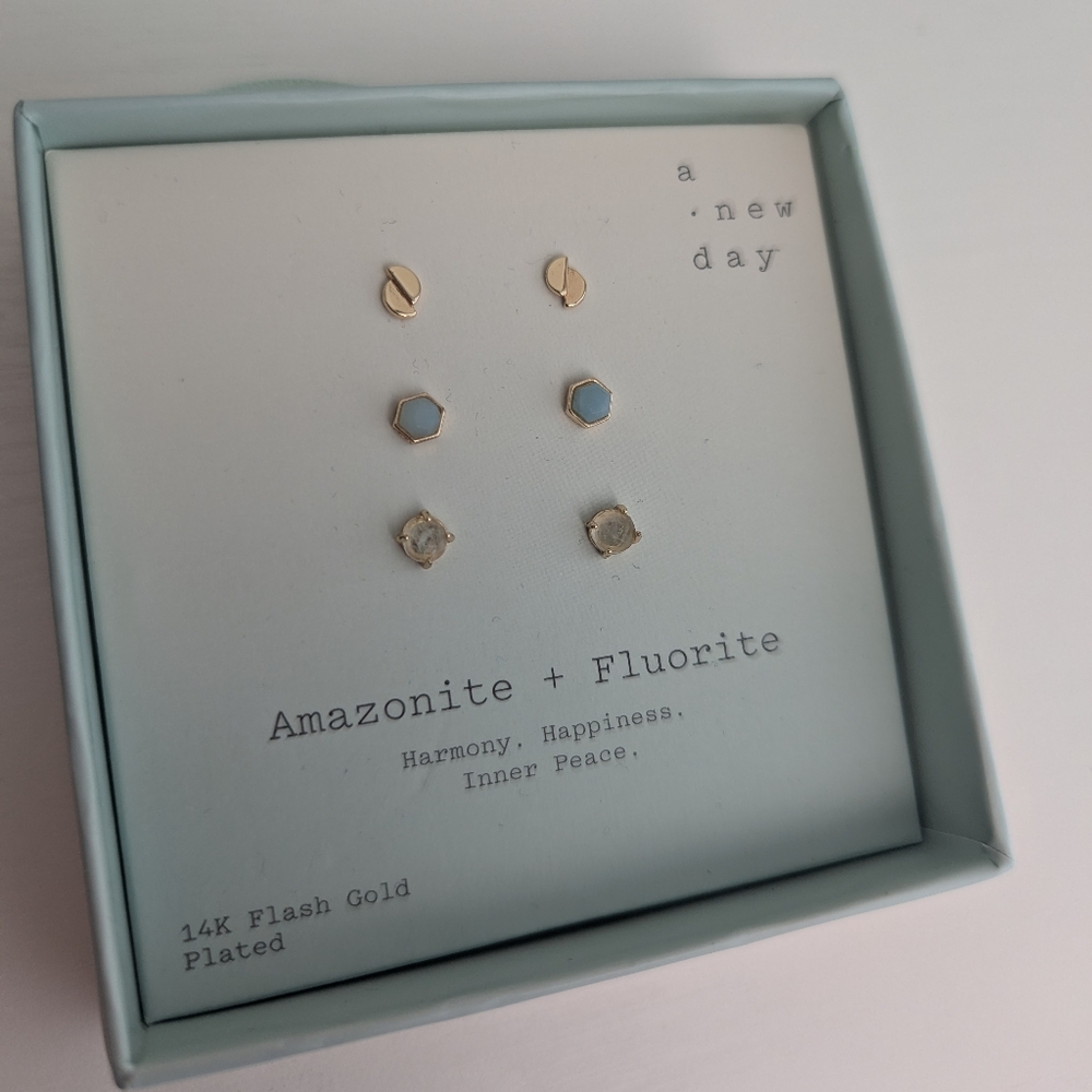 A New Day Gold and Blue Stud Earrings Set